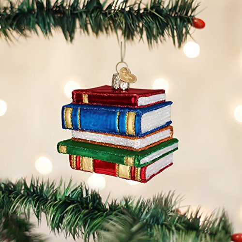 Stack of Books Glass Christmas Ornament Hand-Painted Holiday Decoration