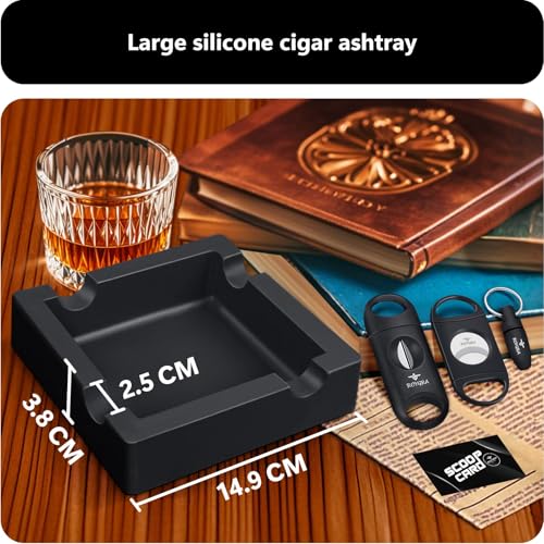 Silicone Cigar Ashtray Set for Patio with 3 Stainless Steel Cutters