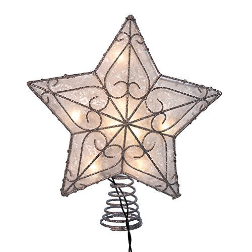 Kurt Adler 12-Inch Metal Trimmed Capiz Star Treetop with Lights, Indoor Holiday Decor