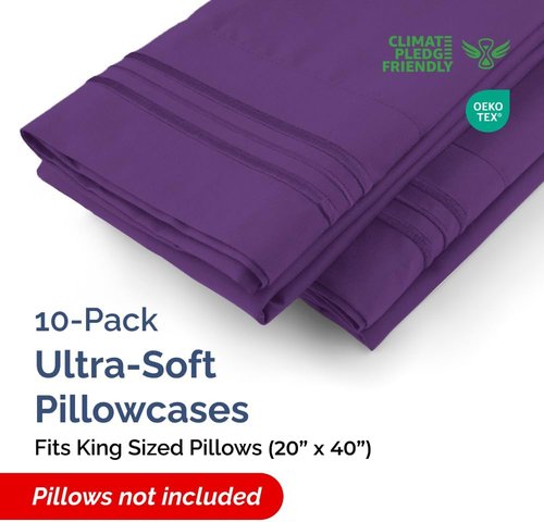 King Pillow Cases by [Brand Name] - Ultra Soft Hotel Quality Covers | Comfy, Wrinkle-Free & Fade Resistant - 10 Pcs Set in Purple