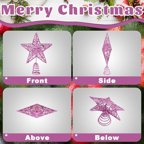 Mini Pink Christmas Tree Topper Star for Small Trees - Glitter Metal Decoration