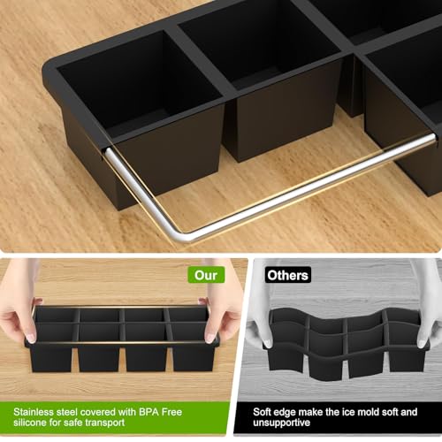 Samuelworld Large Black Silicone Ice Cube Tray with Lid - 24 Big 2-Inch Cubes for Whiskey & Cocktails