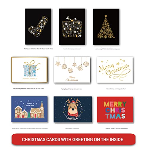 100 Unique Christmas Greeting Cards Set with Envelopes & Stickers - 5x7 Inches