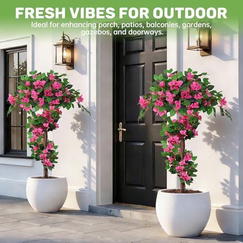4FT Artificial Bougainvillea Topiary Ball Set - 2 Pack UV Resistant Faux Tree