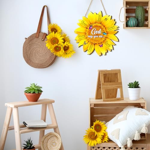 11.8 Inch Wooden Sunflower Welcome Sign with Bible Verse Wall Decor