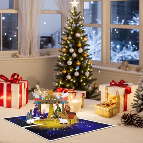 Christmas Eve Jesus Christ Pop Up Card Nativity Scene Holiday Greeting with Envelope