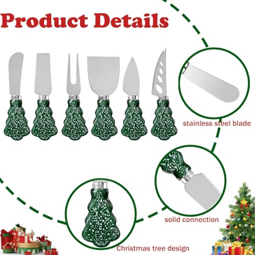 Guojanfon 6-Piece Christmas Tree Cheese Knife Set with Snowflake Handles - Holiday Charcuterie Accessories