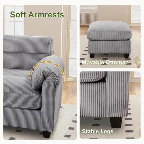 4-Piece Corduroy Living Room Sofa Set with Ottoman, Loveseat and Couch