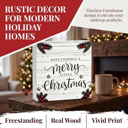 Movie Sign Wooden Christmas Decor - Rustic Holiday Tabletop Sign, 12.5cm