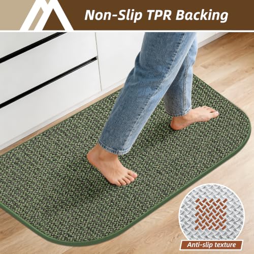 Half Moon Kitchen Rug Set, 2-Piece Non-Slip Washable Sink Mat, Green
