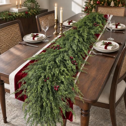 Artificial Cedar Garland 9ft x2 - Christmas Decoration for Fireplace, Indoor/Outdoor