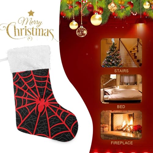Spiderweb Red Christmas Stocking 18 Inch with Plush Faux Fur Cuff - CTYSHTDL 1PCS