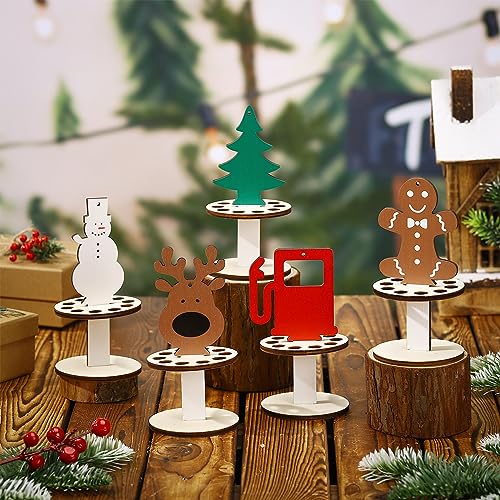 Assorted 5 Pcs Christmas Wooden Money Holders with 10 Holes - Holiday Gift Decor
