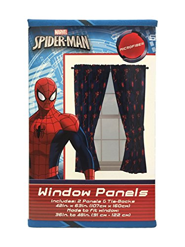 Spiderman Decorative Window Curtains 4-Piece Set with Tiebacks 63-Inch