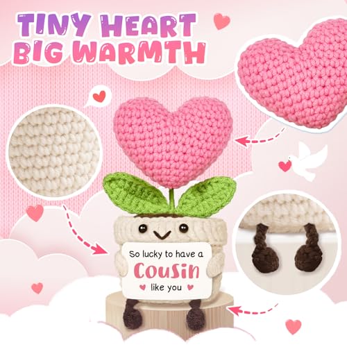 Handmade Crochet Heart Flower Gift for Cousin, Soft Pink Keepsake Decor