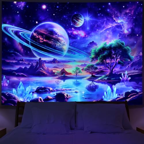 UV Reactive Galaxy Space Tapestry - Blacklight Cosmic Wall Hanging