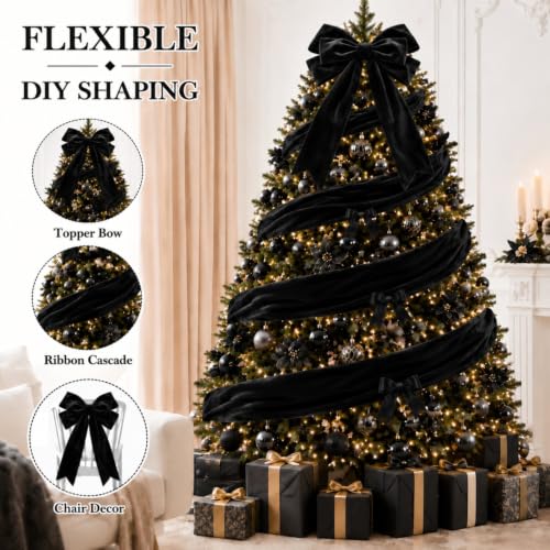 Yinder Black Velvet Christmas Garland 16.5ft – Extra Wide, Double-Sided Luxury Ribbon