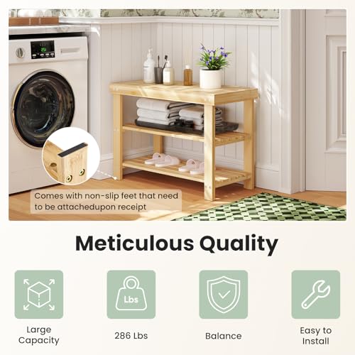 3-Tier Bamboo Shoe Rack Bench, Entryway Storage Organizer Seat