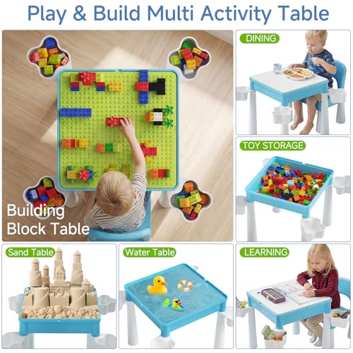 5-in-1 Kids Activity Table and Chair Set with 128 Building Blocks