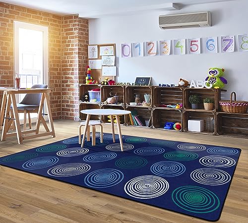 Educational Circles Seating Rug for Kids Classroom, 7'6" x 12' Cool Blue
