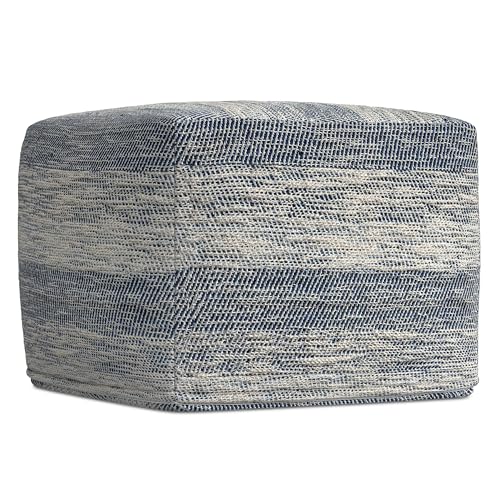 Hand-Woven Cotton Round Pouf Footstool, Textured Boho Accent Seat
