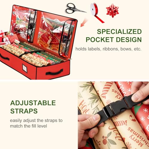 Wrapping Paper Storage Container Heavy Duty Oxford Red Holiday Organizer