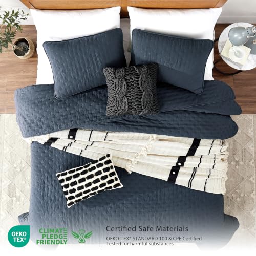 ROARINGWILD Navy Blue Twin Quilt Bedding Set - 2-Piece Soft Coverlet & Sham