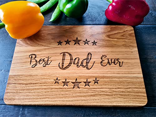 Personalized Dad Cutting Board with Stars - 12x8 Inch Oak Kitchen Gift for Father's Day