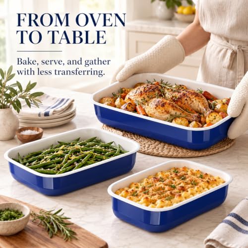 Knowcook Enamel Turkey Roasting Pan Set with Rack 10pc - Blue & Ivory