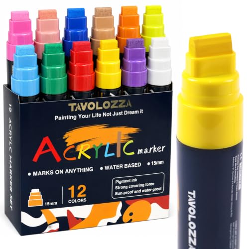 Neon Jumbo Acrylic Paint Markers - 12 Vibrant Colors, 15mm Graffiti Pens