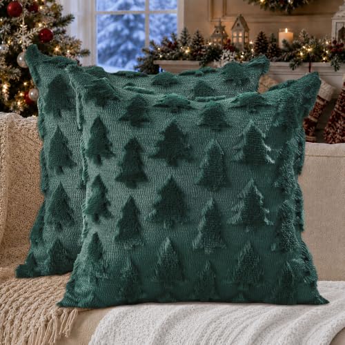 DFXSZ Green Christmas Tree Pillow Covers 26x26 Set of 2 Holiday Decor