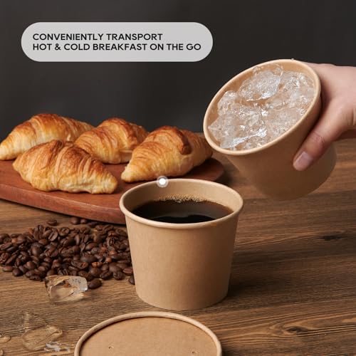 8oz Paper Soup Containers with Lids – 50 Pack, Disposable Take-Out Cups