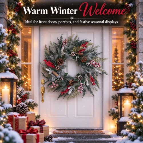 24 Inch Christmas Wreath for Holiday Decor - MUTRAIN Xmas-M1