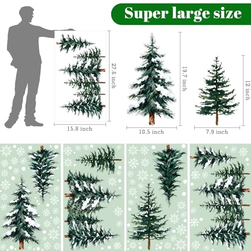 Pseutio 124 Pcs Large Christmas Window Clings - 4 Sheets Snowflake Tree Decor (Variation: Christmas Trees)