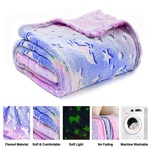 Unicorn Glow in the Dark Blanket for Girls - Soft Plush Fleece Throw 40"x60"