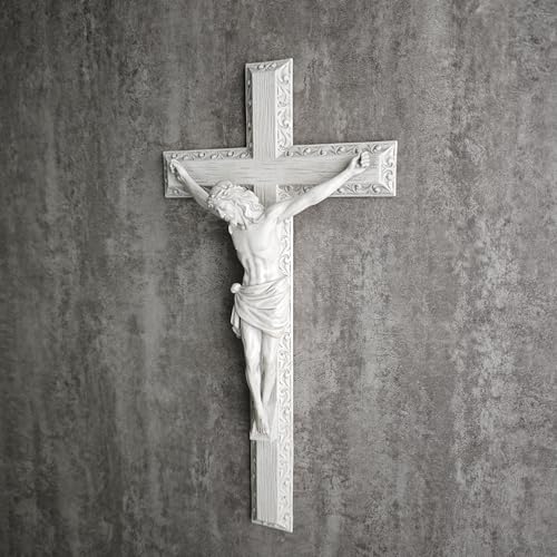 12-Inch Catholic Wall Crucifix - Hand-Painted Stone Resin Jesus Cross