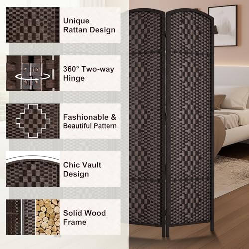 4-Panel Folding Room Divider, 6ft Tall Portable Privacy Screen, Dark Mocha