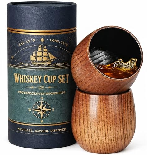 VAOUGE Charred Wooden Whiskey Glass Set - Handcrafted Oak Bourbon Tumblers, 2 Pack