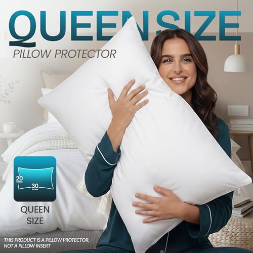 Waterproof Queen Pillow Protectors, Zippered Jersey Knit Covers - Set of 4