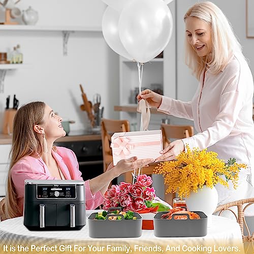 ZXZMZT Reusable Silicone Air Fryer Liners 10QT Grey - 8.46 x 5.9 inch, 2 Pack for Ninja DZ550/DZ401