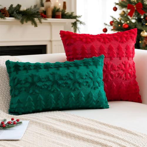 Artscope 20x20 Inch Christmas Pillow Covers Set of 2 – Red & Green Snowflakes