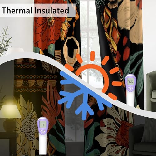 Blackout Curtains with Floral Design - 52x84 Inches, 2 Panels