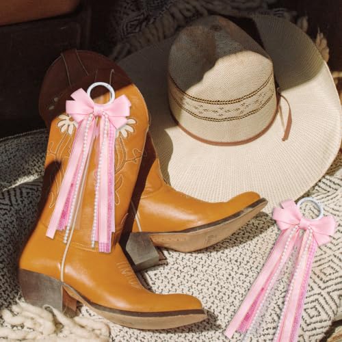 Pink Cowgirl Boot Bows with Pearls - Western Accessories (2 Pack)