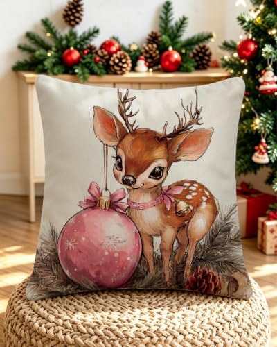 Pink Velvet Christmas Pillow Covers 18x18 Set of 4 - Nordic Holiday Home Decor