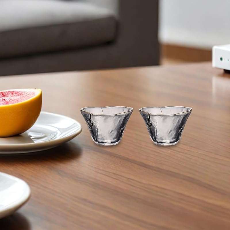 PRETYZOOM 4-Pack Glass Sake Cups with Gold Rim 70ml | Traditional Japanese Drinkware