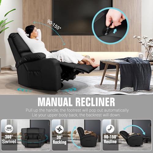 Swivel Rocking Recliner Chair with Massage, Heat, and USB Charging Ports