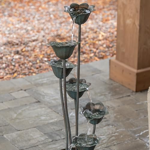 35-Inch Tall Metal Sculptural Multi-Tier Water Fountain for Indoor & Outdoor