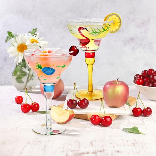 ZAVOOS Set of 2 10oz Hand-Blown Margarita Glasses - Mexican & Tropical Style