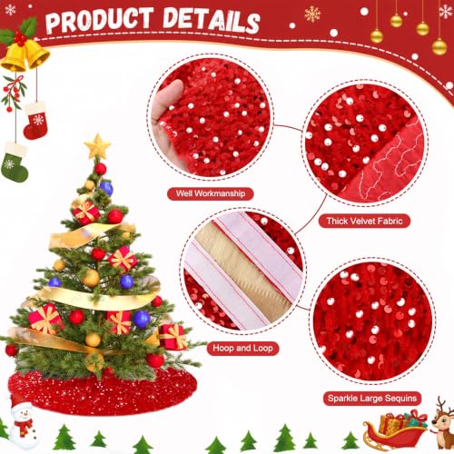 PATYDEST Red 36 Inch Velvet Christmas Tree Skirt with Sequin Embellishments