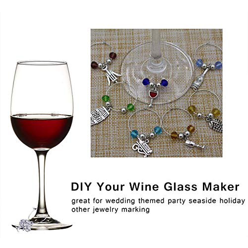 WOCRAFT Wine Charms Set for Wine Tasting Party - 25mm Stainless Steel Rings, 50 Sets, Antique Silver, Includes 17 Styles